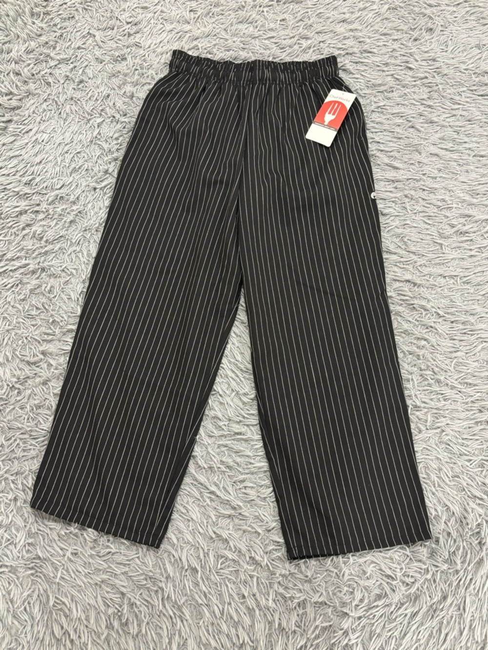 NEW Chef Works Designer Baggy Pants Black Stripe Kitchen Cook Uniform Men Large
